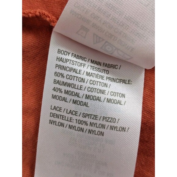 LOGO Lori Goldstein Cardigan Women sz M Coral/Orange CottonModal OpenFront Lace - Picture 9 of 12